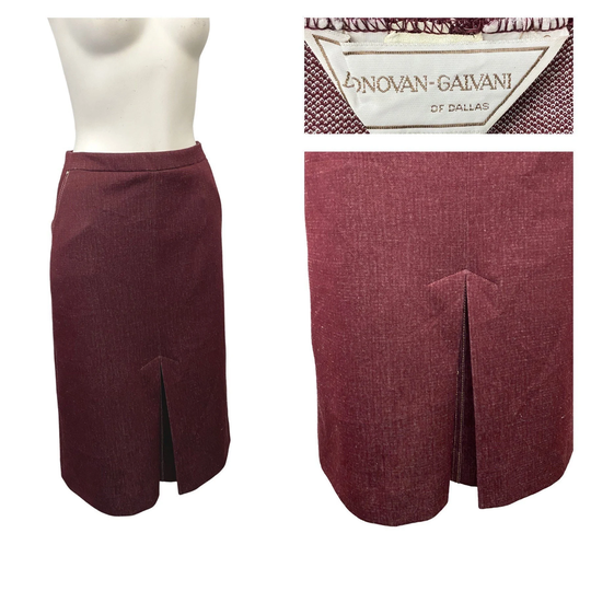 1980S Pencil Skirt/Burgundy High Waist Fitted Mid With Pockets Women's Small