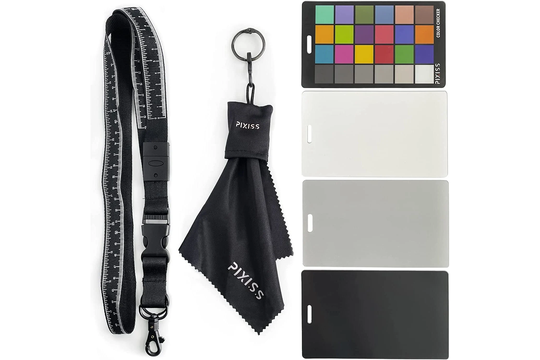 Camera Color Correction White Balance Card, 4In1 Card Set By Pixiss, 18% Gray, Black, All in Glossy & Matte, Premium