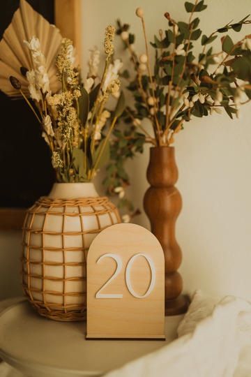 Modern Minimal Arch Wedding Table Numbers - Bases Not Included | Wood & White Acrylic