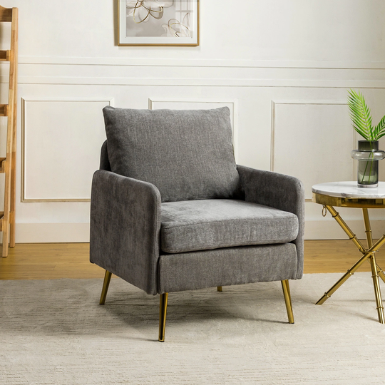 Comfortable Leisure Chair with Removable Cushion and Gold Metal Legs