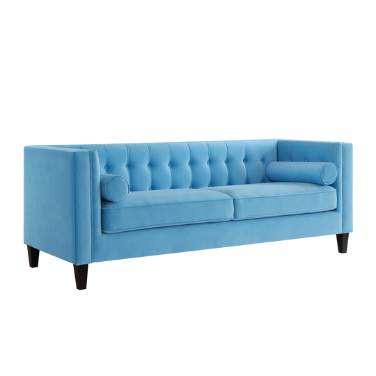 Paolo Velvet Club Chair or Sofa - Button Tufted, Espresso Tapered Leg
