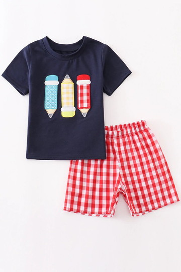 Pencil Applique Boys Shorts Set
