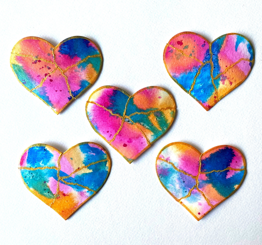 Kintsugi Rainbow Pride Heart Ornament - Magnet, One Of A Kind Original Painting