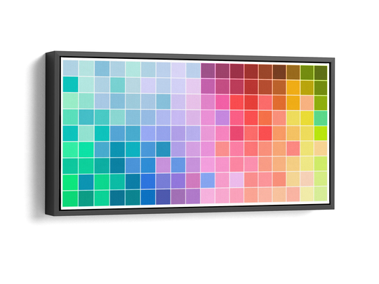 Modern Artwork Bright Colors, Canvas Wall Art Mid Century Home, Swatch Grid Spectrum Print Large Geometric Design, Floater Frame "Swatches"