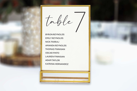Wedding Table Sign With Gold Stand Numbers Trim Acrylic Number Gtn-7