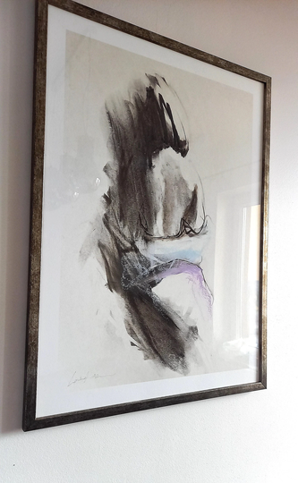 Framed Art Woman Sketch Charcoal Pencil Blue & Purple Romantic Female Figure Under Glass 24x18 Inches Handmade Alina Louka