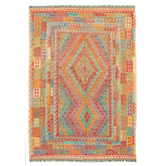 ECARPETGALLERY Flat-weave Bold and Colorful Multi Color Wool Kilim - 6'11 x 10'1