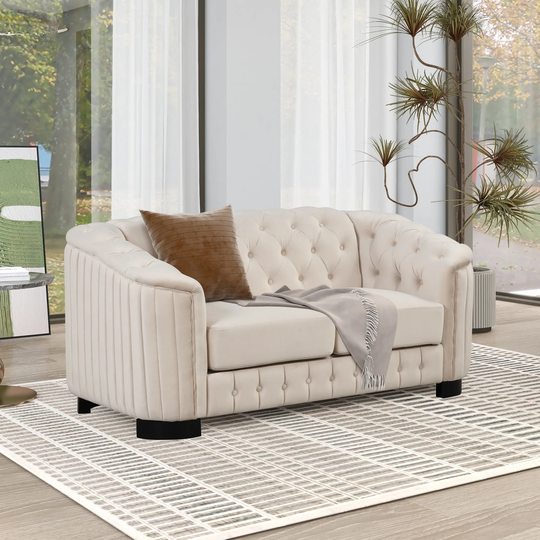Velvet Upholstered Loveseat Sofa, Button Tufted Back Sofa with Removable Seat Cushion