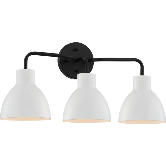 Sloan 3 Light Vanity; Matte Black Finish with White Shade