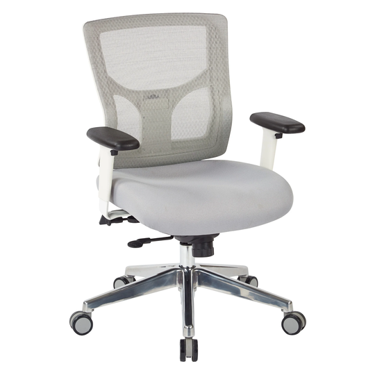 Pro Line White Mesh Mid-Office Chair with Seat Slider and Fabric Seat