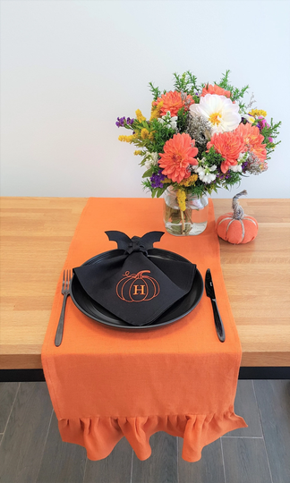 Orange Linen Table Runner, Burnt Orange Fall Centerpiece, Buffalo