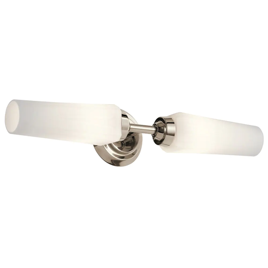 Kichler Truby 19.75 Inch 2 Light Vanity Light with Satin Etched Cased Opal Glass in Polished Nickel