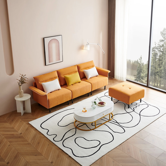 L-Shaped Sectional Sofa with Removeable Ottoman and 3 Pillows-Orange