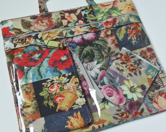 Dollbirdies Original Large Vinyl Front Project Bag Set, Cross Stitch Bag, Embroidery Hand Work Set
