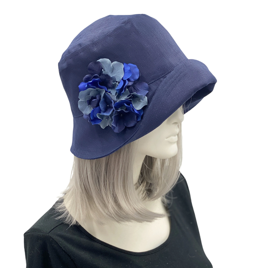 1920S Cloche Hats Women, Navy Blue Linen Hat, Vintage Style, Handmade To Order in Usa