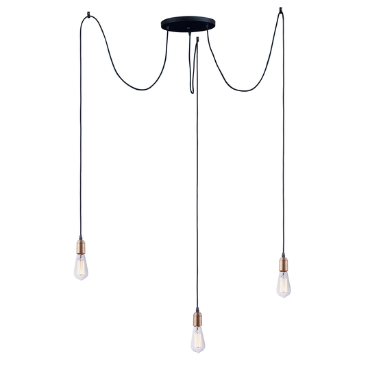 Early Electric 3-light 11.75" Wide Steel Pendant - black / antique brass