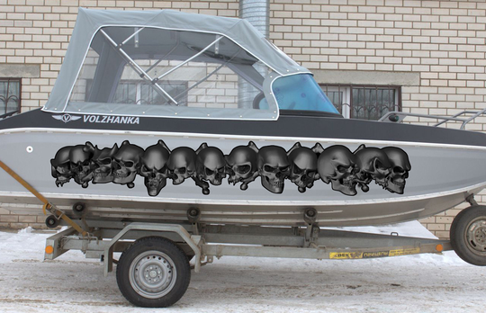 Pirate Skulls Boat Full Color Vinyl Sticker Watercraft Speed Graphics Decal Skull Sticker, Side