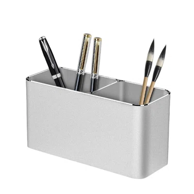 Pen Holder For Desk,Metal Pencil Holder With 2 Slots, Rectangular Aluminum Pencil Cup