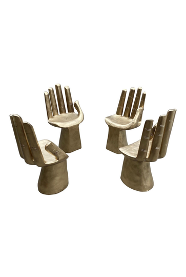 Collection Of 4 Gilded Pedro Friedeberg Style Wooden Hand Chairs. Free Shipping. Fig House Vintage