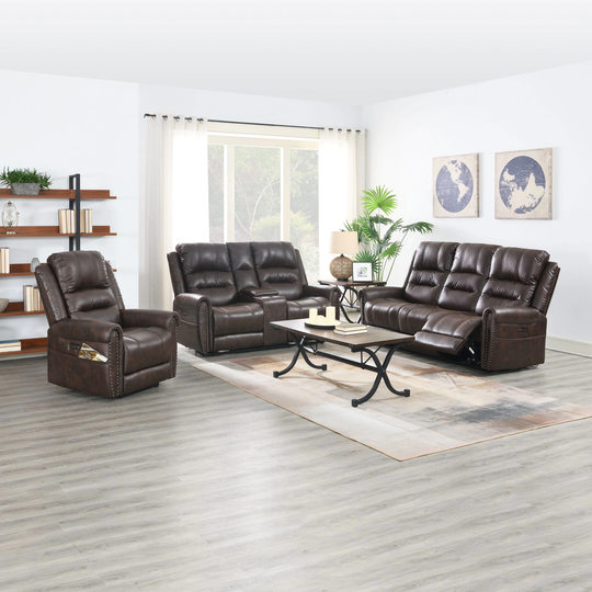 81.5" Width Power Reclining Sofa With Adjustable Headrest and Dropdown Center Table with Cup Holders - 3 Seats