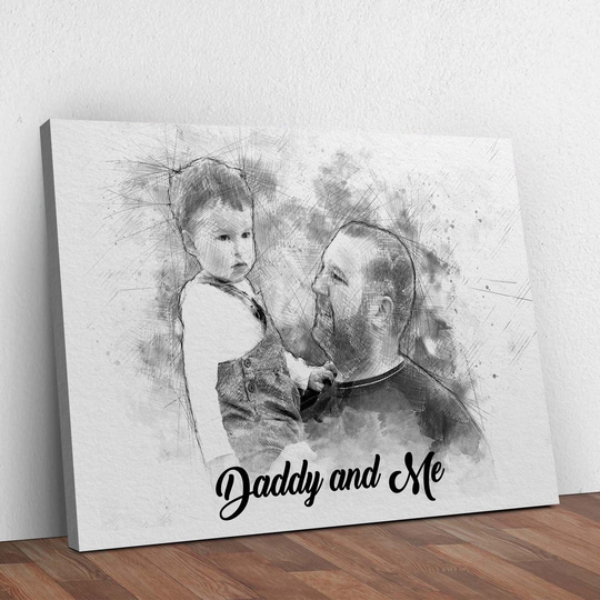 Dad & Me Pencil Sketch Portrait, Father's Day Gift For Sign, Memorial Personalized Bereavement