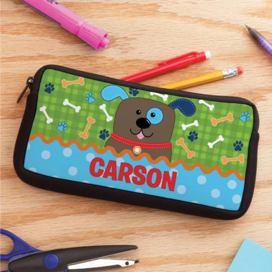 Cute Puppy Personalized Pencil Case, Customized Kids Pencils Pouch, Back To School Supplies