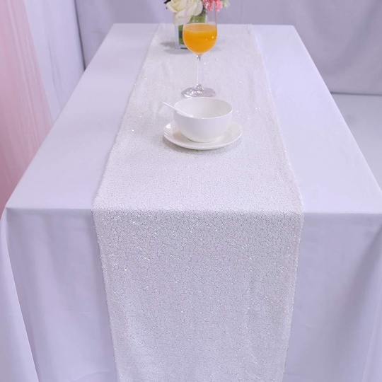 White Sequin Table Runners, White Glitter Runner Party Supplies, Fabric For Wedding Birthday Bridal Baby Shower Decor