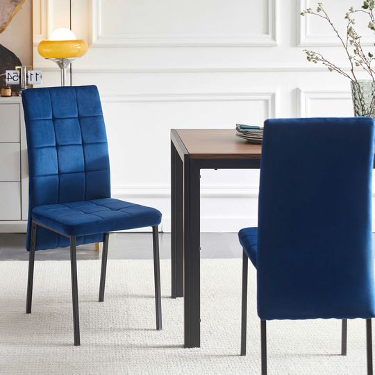 Velvet High Back Nordic Dining Chair Modern Fabric Chair Side Chair with Black Legs, Set of 6