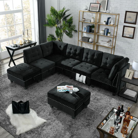 L shape Modular Sectional Sofa w/ 3 Single Chair,2 Corner & 2 Ottoman