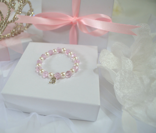 Valentine's Pink Swarovski Crystal Baby Bracelet, Personalized Infant Girl Jewelry, Sparkle Pearl Bracelet Gift