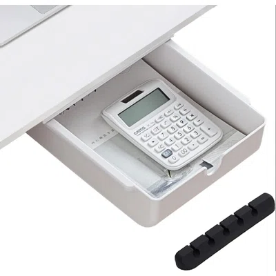 Under Desk Storage, Under Desk Drawers Organizers With Pencil Tray & Cable Organizer, Self-Adhesive Drawer With Smooth Sliding Track, Large Space