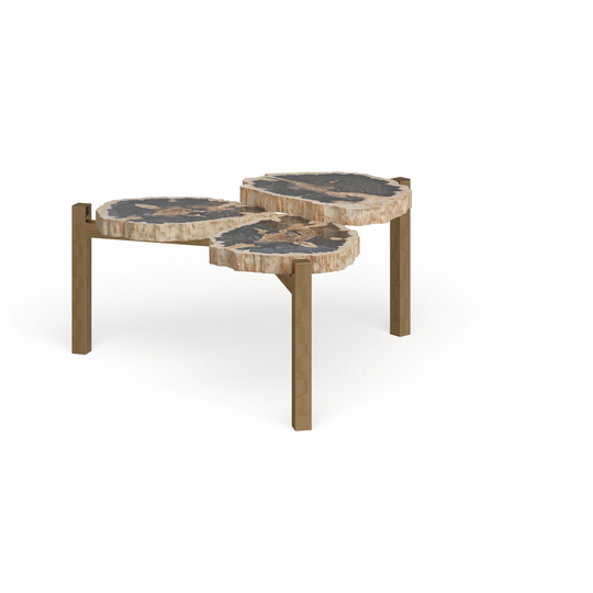 Brown Fossil Stone Contemporary Coffee Table 19 x 40 x 40