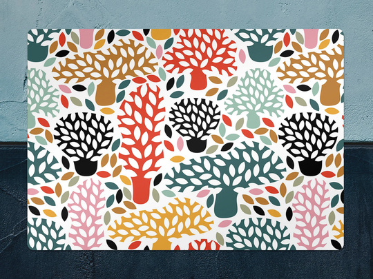 Doodle Trees Chair Mat, Red Vinyl Floor Orange Protective Abstract Splat Area Rug, Gift Idea, Splash Mat