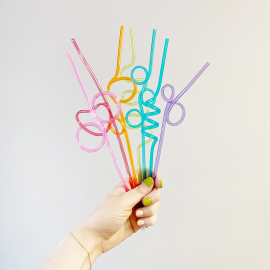 Reusable Silly Straw, Colorful Rainbow Colored Wacky Crazy Straws, Random Straws