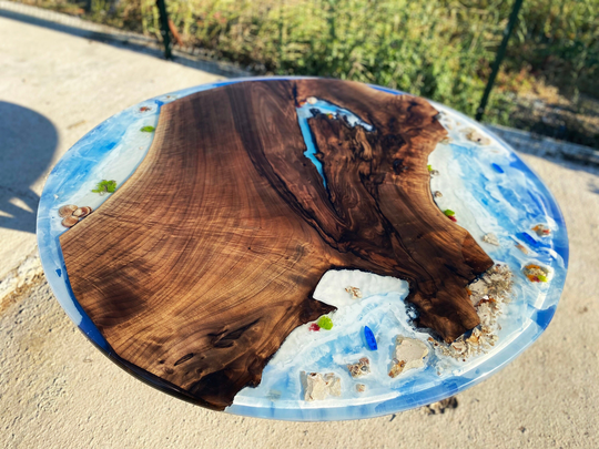 Ocean Epoxy Table, Round Kitchen Sea Art Epoxy, Custom Dining Coastal