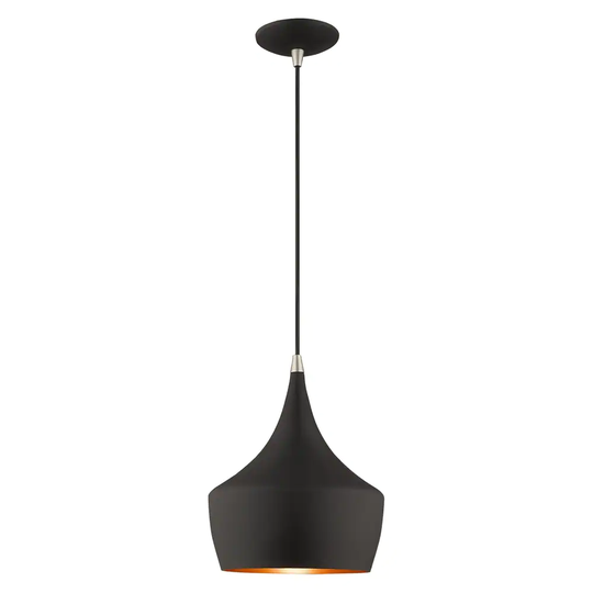 Livex Lighting Metal Shade 1-Light Mini Pendant - 9.5" dia. x 17"-75" adj. h
