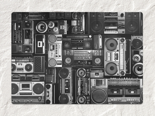Vintage Boombox Chair Mat, Black Splat Silver Vinyl Floor Modern Protective Pvc Office Room Rug, Housewarming Gift