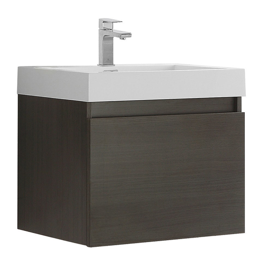 Fresca Nano Modern Grey-oak-finished Wood, Acrylic, and Brushed-chrome-finished Metal Bathroom Cabinet With Integrated Sink