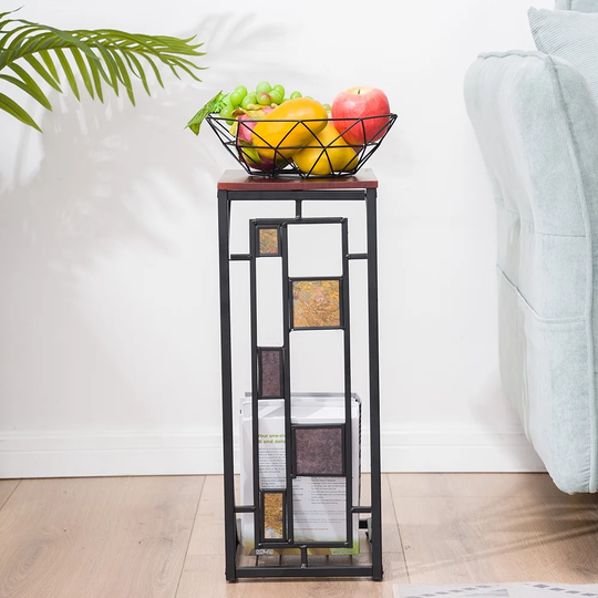 Modern Gravel pattern Side Table Furniture, Wood and Metal Box Frame