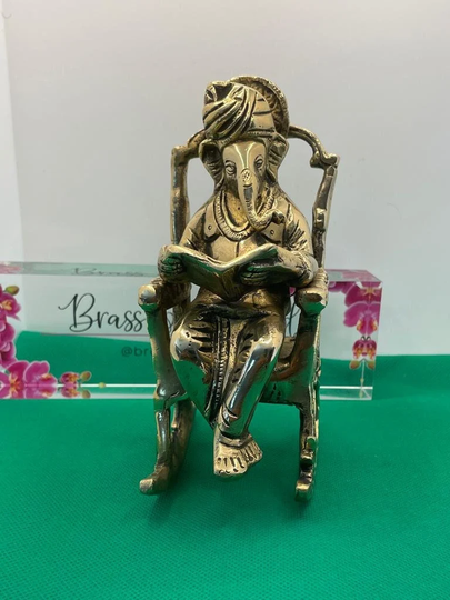 Lord Ganesha On Rocking Chair - Exquisite Brass Decor Gift Item