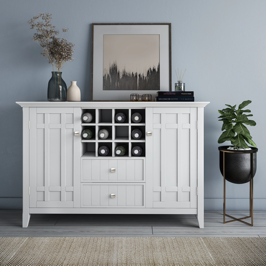 WYNDENHALL Freemont SOLID WOOD 54 inch Wide Transitional Sideboard Buffet and Wine Rack - 54 W x 17 D x 36 H