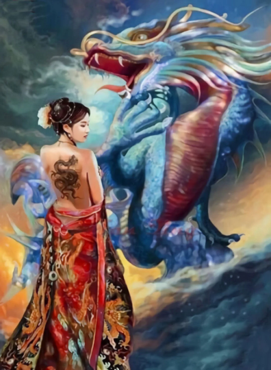 Lady & The Dragon Diy 5D Diamond Painting Kit Full Square Round Drill