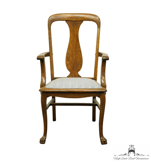 Vintage Antique Solid Walnut Country French Provincial Splat Back Dining Arm Chair
