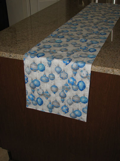 Silver Table Runner, Blue Christmas Holiday Winter Fireplace Decor, Mantel
