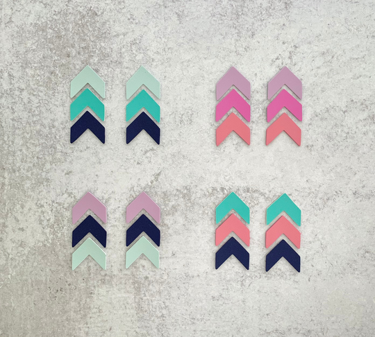 Spring Summer Colors Arrow Trios, Layered Faux Leather Arrow Diy Earring Blanks, Stacked Chevron Arrows, Pastel Shape Pendant