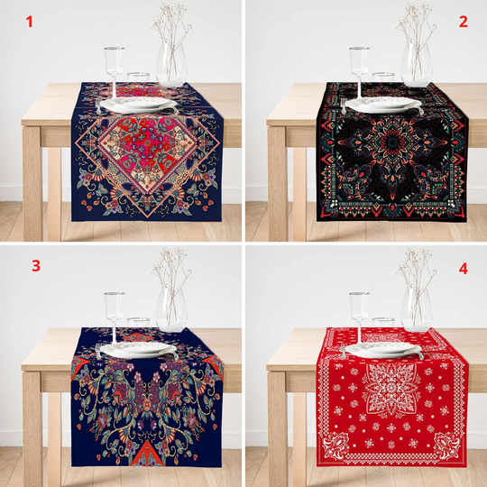Rug Design Table Runner, Ethnic Top, Rectangle Cover, Vintage Tablecloth, Authentic Kitchen Traditional Decor