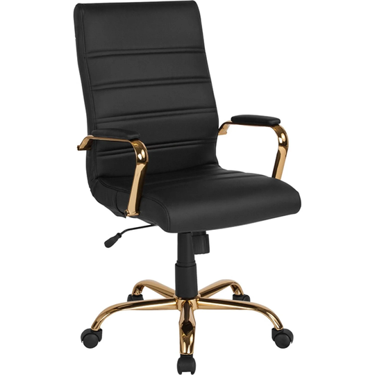 Offex High Back Black Leather Executive Swivel Office Chair with Gold Frame and Arms - Not Available
