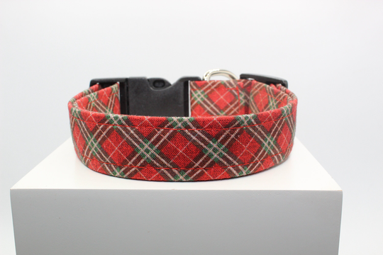 Christmas Red Check Dog Collar, Handmade Fabric Print Custom Chritsmas Dogs