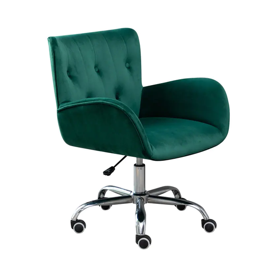 EYIW Button velvet office chair, modern velvet tufted home office chair with wheels, adjustable height swive for study