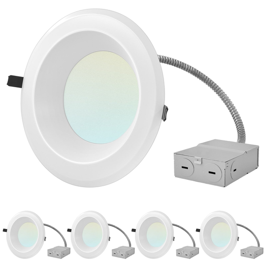 Luxrite 8" Commercial LED Recessed Light, J-Box, 4 Color Selectable, 2400/2700/3000 Lumens, Dimmable, Wet Rated 4 Pack